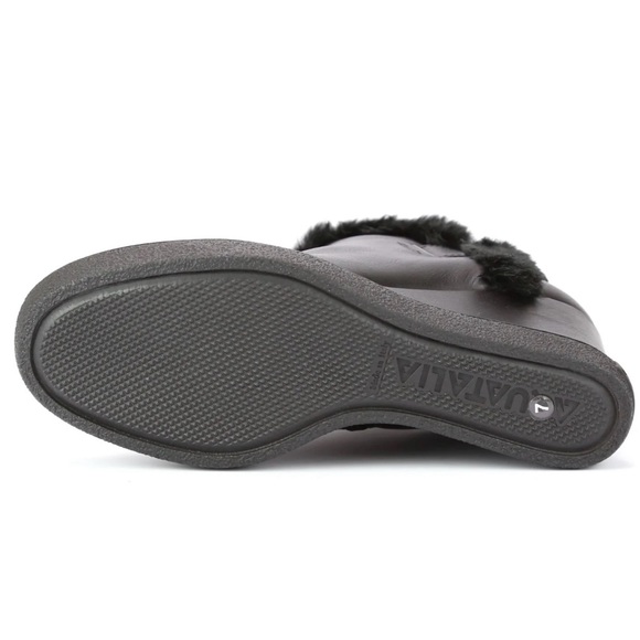 Aquatalia By Marvin K. Women's Black Cameron Faux Fur Trim Wedge Bootie Size 6.5 - Picture 4 of 14